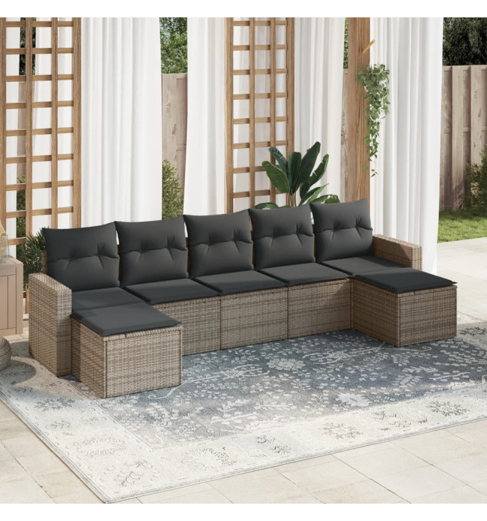 Salon de jardin avec coussins 7 pcs gris résine tressée | Mobilier & Déco