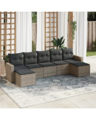 Salon de jardin avec coussins 7 pcs gris résine tressée | Mobilier & Déco
