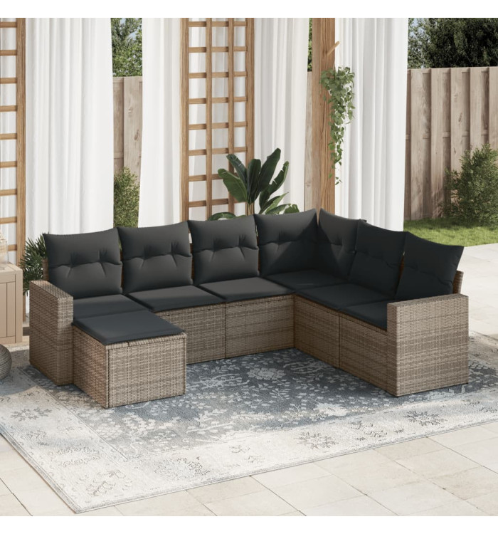Salon de jardin avec coussins 7 pcs gris résine tressée | Mobilier & Déco