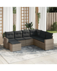 Salon de jardin avec coussins 7 pcs gris résine tressée | Mobilier & Déco