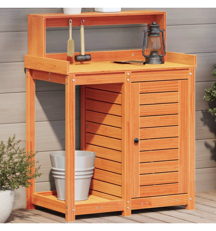 Table de rempotage avec étagères marron bois massif de pin | Mobilier & Déco