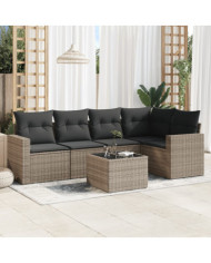 Salon de jardin 6 pcs avec coussins gris résine tressée | Mobilier & Déco