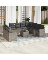 Salon de jardin avec coussins 10 pcs gris résine tressée | Mobilier & Déco