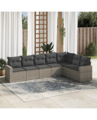 Salon de jardin avec coussins 7 pcs gris résine tressée | Mobilier & Déco