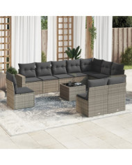 Salon de jardin 11 pcs avec coussins gris résine tressée | Mobilier & Déco