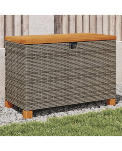 Boîte de rangement de jardin gris résine tressée bois d'acacia | Mobilier & Déco