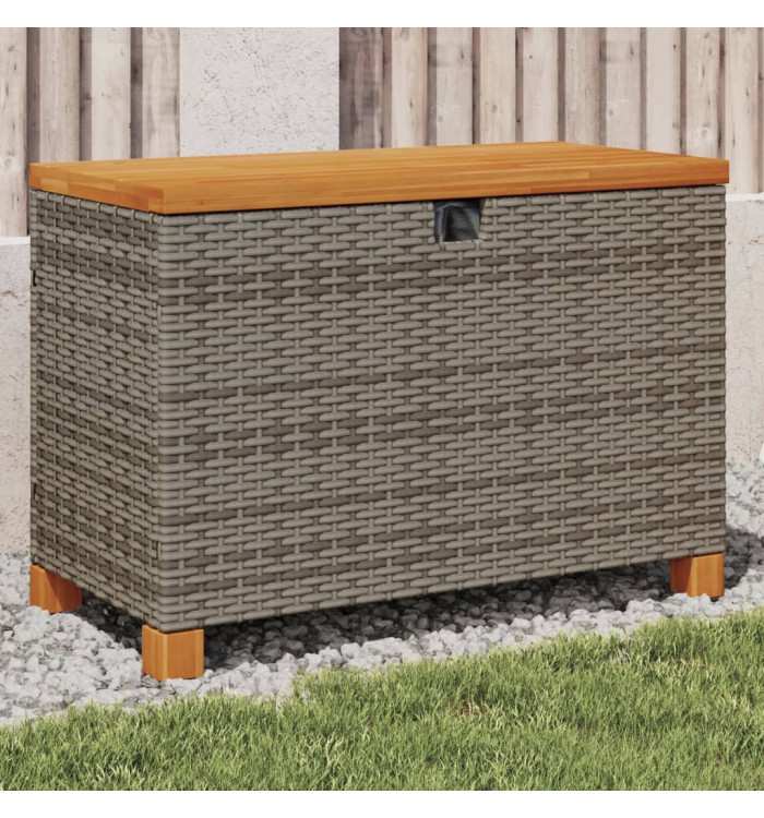 Boîte de rangement de jardin gris résine tressée bois d'acacia | Mobilier & Déco