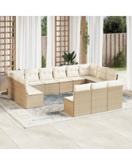 Salon de jardin avec coussins 13 pcs beige résine tressée | Mobilier & Déco