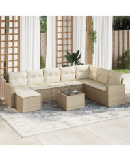 Salon de jardin avec coussins 9 pcs beige résine tressée | Mobilier & Déco