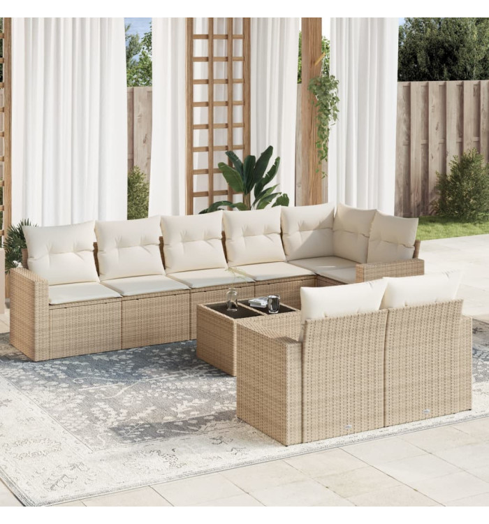 Salon de jardin avec coussins 9 pcs beige résine tressée | Mobilier & Déco
