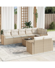 Salon de jardin avec coussins 9 pcs beige résine tressée | Mobilier & Déco