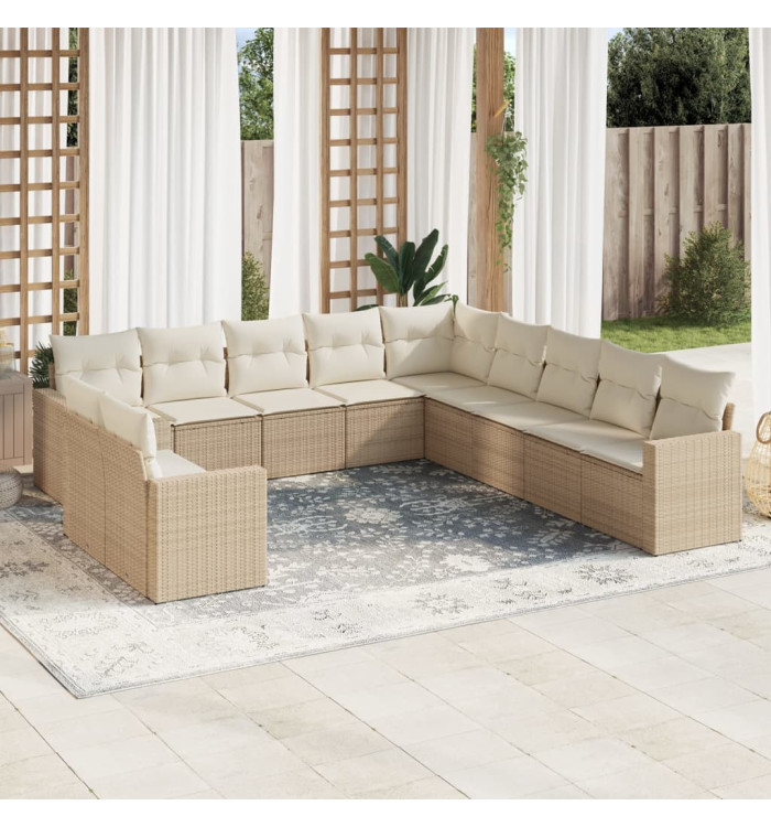 Salon de jardin 11 pcs avec coussins beige résine tressée | Mobilier & Déco
