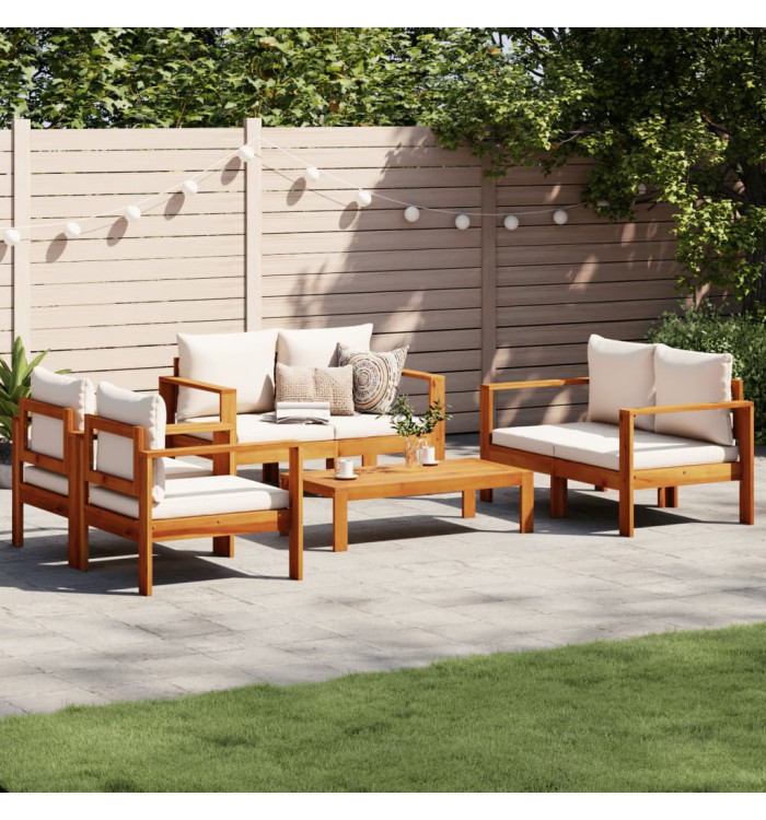 Salon de jardin avec coussins 5 pcs Bois d'acacia solide | Mobilier & Déco