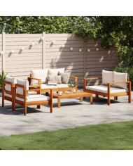 Salon de jardin avec coussins 5 pcs Bois d'acacia solide | Mobilier & Déco