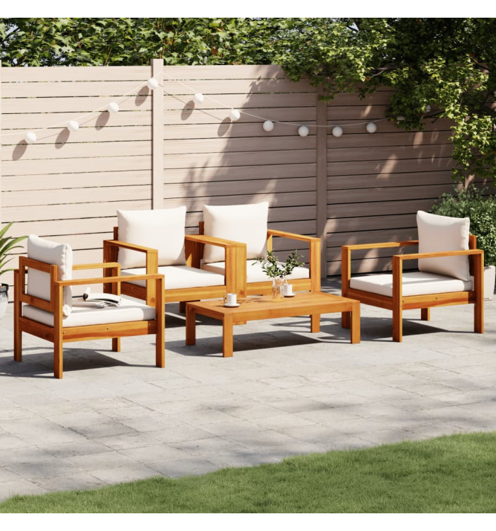 Salon de jardin avec coussins 5 pcs Bois d'acacia solide | Mobilier & Déco