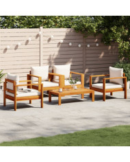 Salon de jardin avec coussins 5 pcs Bois d'acacia solide | Mobilier & Déco