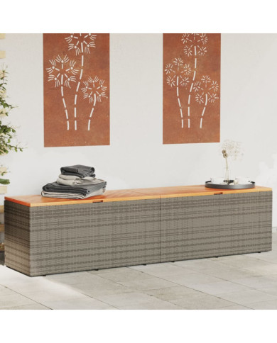 Boîte de rangement de jardin gris résine tressée bois d'acacia | Mobilier & Déco