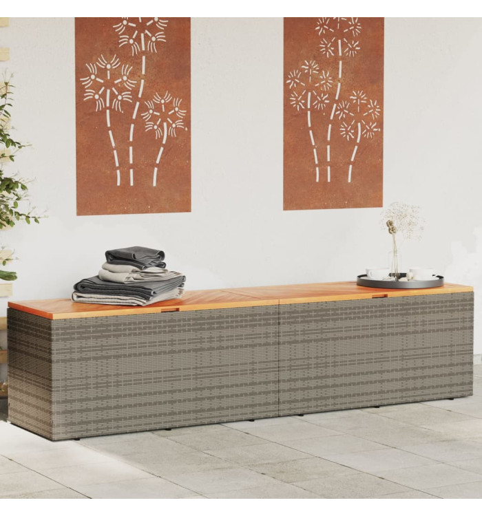 Boîte de rangement de jardin gris résine tressée bois d'acacia | Mobilier & Déco