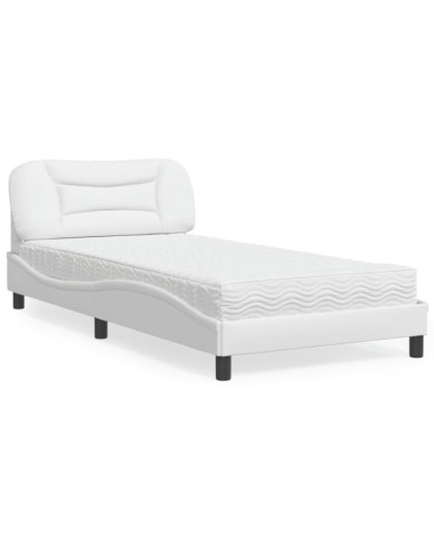 Lit avec matelas blanc 100x200 cm similicuir | Mobilier & Déco