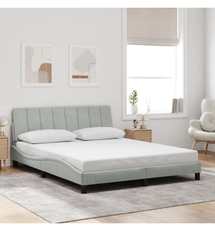 Cadre de lit sans matelas gris clair 160x200 cm velours | Mobilier & Déco