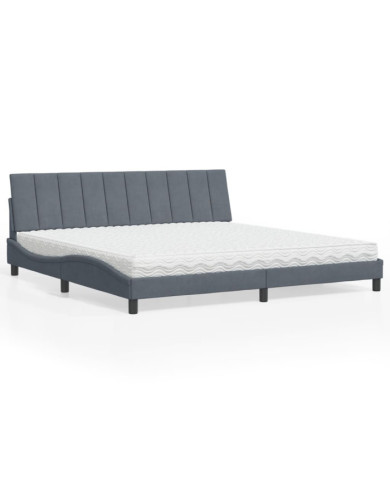 Lit avec matelas gris foncé 200x200 cm velours | Mobilier & Déco