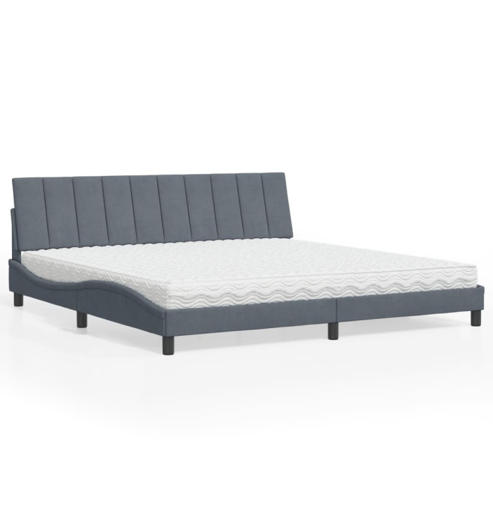 Lit avec matelas gris foncé 200x200 cm velours | Mobilier & Déco