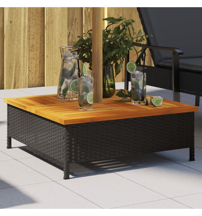 Couvercle de base de parasol noir 70x70x25 cm résine tressée et acacia | Mobilier & Déco