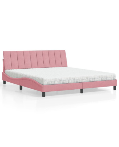 Lit avec matelas rose 180x200 cm velours | Mobilier & Déco