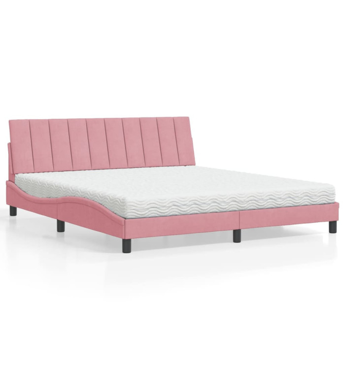 Lit avec matelas rose 180x200 cm velours | Mobilier & Déco