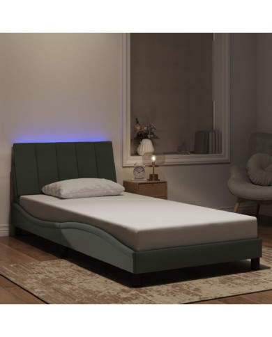 Cadre de lit avec LED sans matelas gris clair 100x200cm velours | Mobilier & Déco