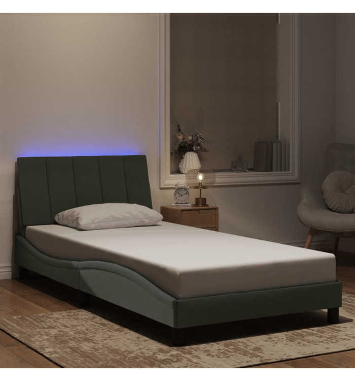 Cadre de lit avec LED sans matelas gris clair 100x200cm velours | Mobilier & Déco