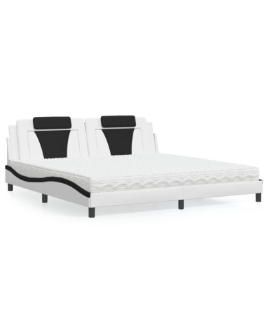 Lit avec matelas blanc et noir 200x200 cm similicuir | Mobilier & Déco