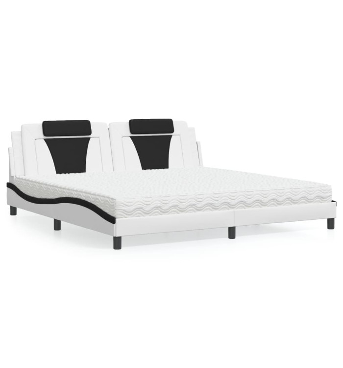 Lit avec matelas blanc et noir 200x200 cm similicuir | Mobilier & Déco