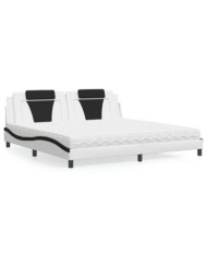 Lit avec matelas blanc et noir 200x200 cm similicuir | Mobilier & Déco