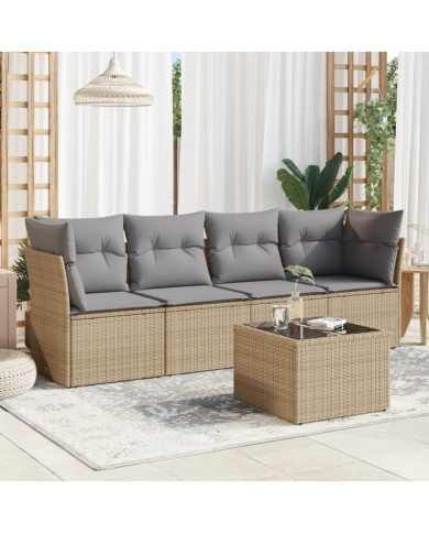 Salon de jardin avec coussins 5 pcs beige résine tressée | Mobilier & Déco