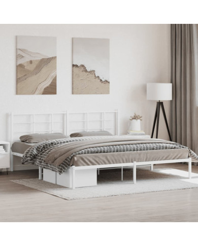 Cadre de lit métal sans matelas et tête de lit blanc 193x203 cm | Mobilier & Déco