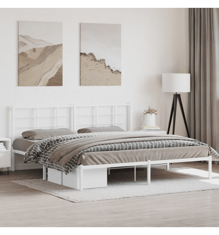 Cadre de lit métal sans matelas et tête de lit blanc 193x203 cm | Mobilier & Déco