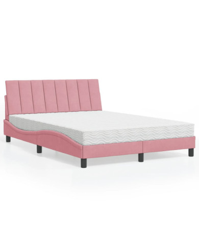 Lit avec matelas rose 120x200 cm velours | Mobilier & Déco