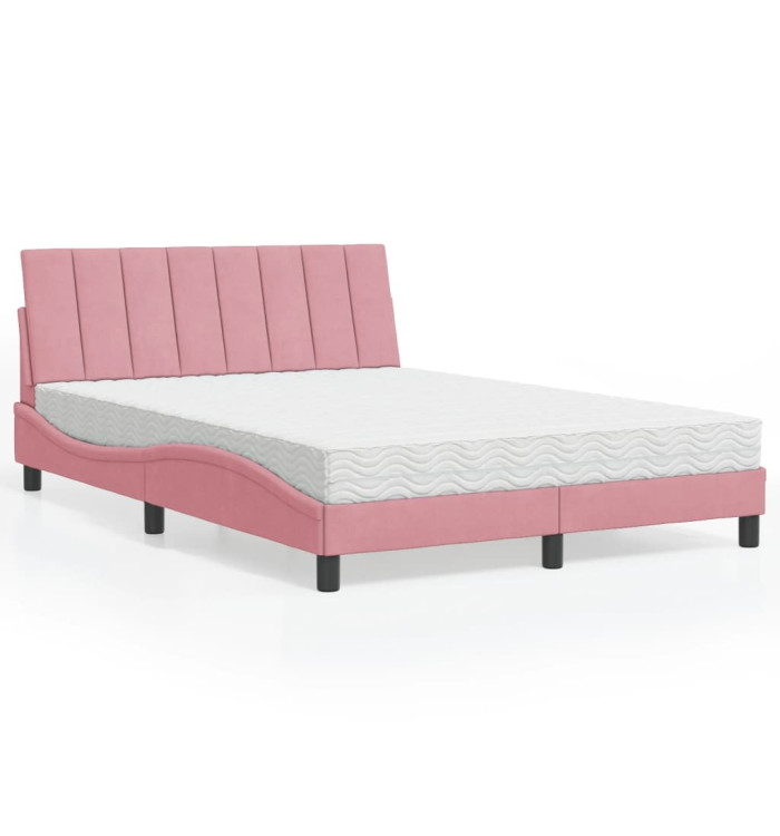 Lit avec matelas rose 120x200 cm velours | Mobilier & Déco
