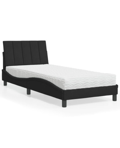 Lit avec matelas noir 90x190 cm velours | Mobilier & Déco
