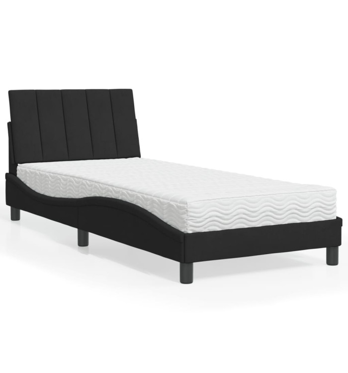 Lit avec matelas noir 90x190 cm velours | Mobilier & Déco