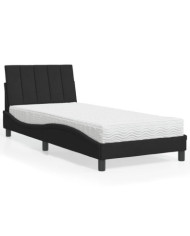 Lit avec matelas noir 90x190 cm velours | Mobilier & Déco