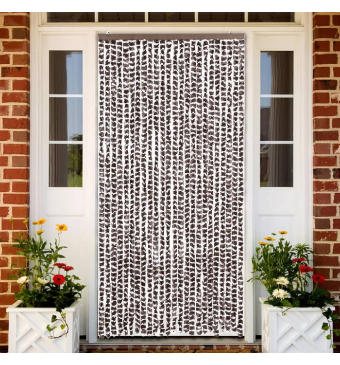 Rideau anti-mouches marron et blanc 100x230 cm chenille | Mobilier & Déco