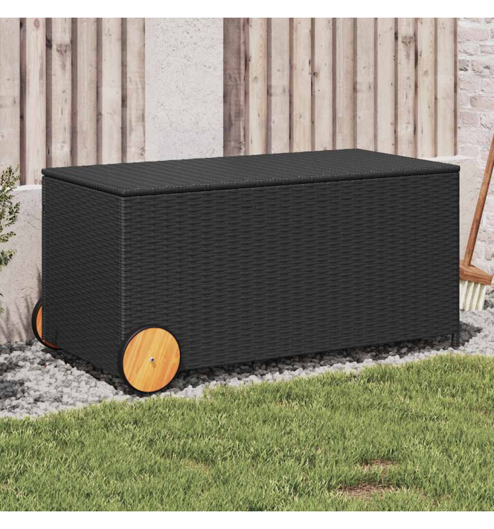Boîte de rangement de jardin et roues noir 190L résine tressée | Mobilier & Déco
