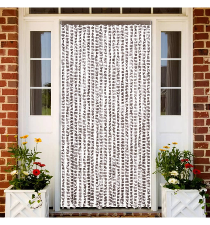Rideau anti-mouches taupe et blanc 90x200 cm chenille | Mobilier & Déco