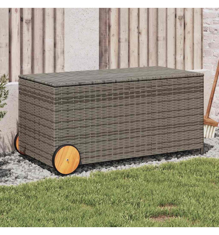 Boîte de rangement de jardin et roues gris 190L résine tressée | Mobilier & Déco