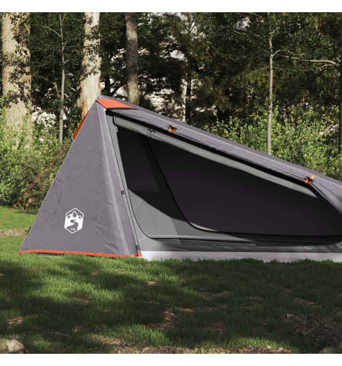 Tente de camping tunnel 1 personne gris et orange imperméable | Mobilier & Déco