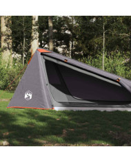 Tente de camping tunnel 1 personne gris et orange imperméable | Mobilier & Déco