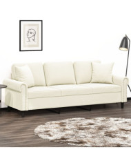 Canapé 3 places avec oreillers décoratifs crème 180 cm velours | Mobilier & Déco