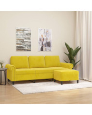 Canapé à 3 places avec repose-pieds jaune 180 cm velours | Mobilier & Déco